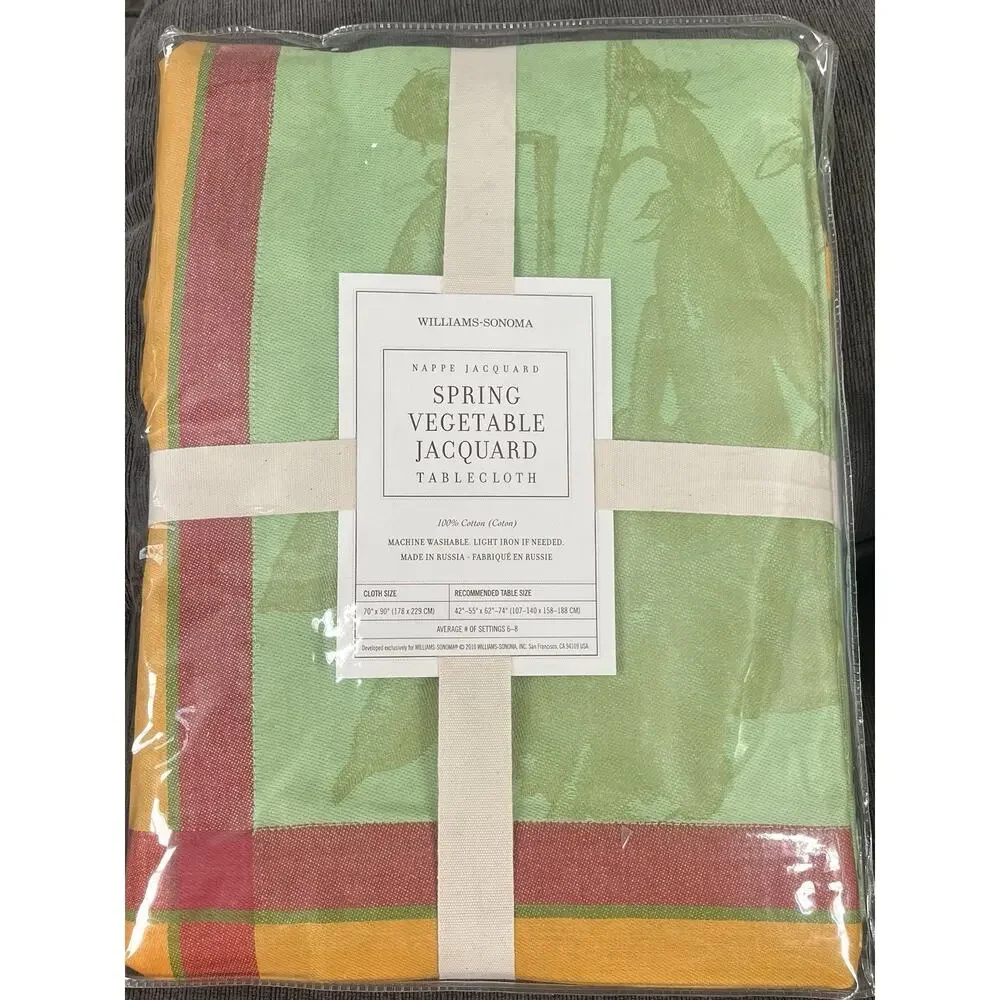 Williams Sonoma Spring Vegetable Jacquard Tablecloth 70”x 90” Green Rare NWT